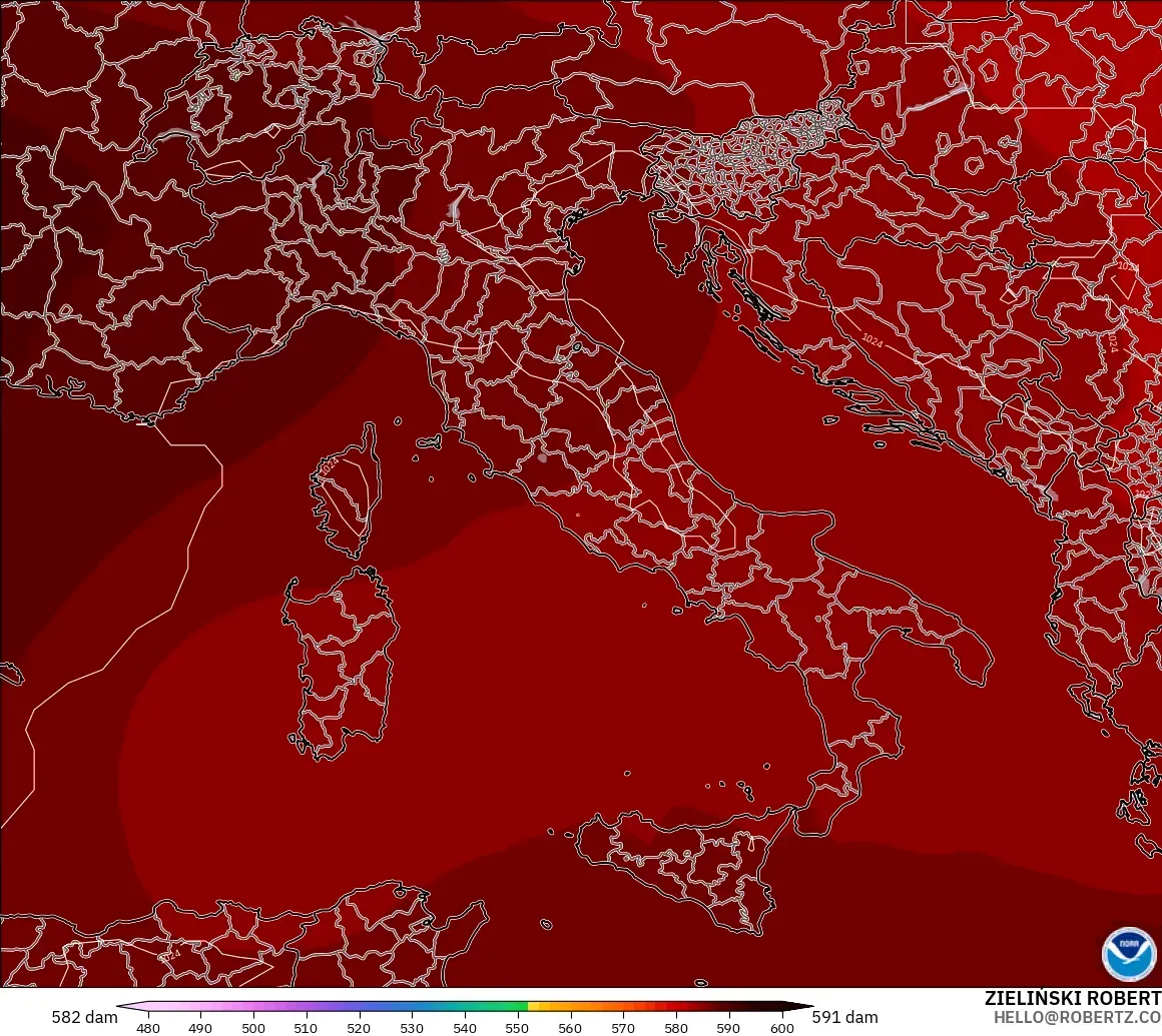 GFS modelo - Itália, Altura geopotencial a 500 hPa