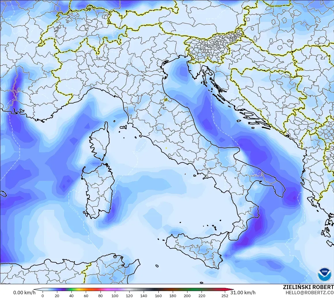 GFS modelo - Itália, Rajadas de vento