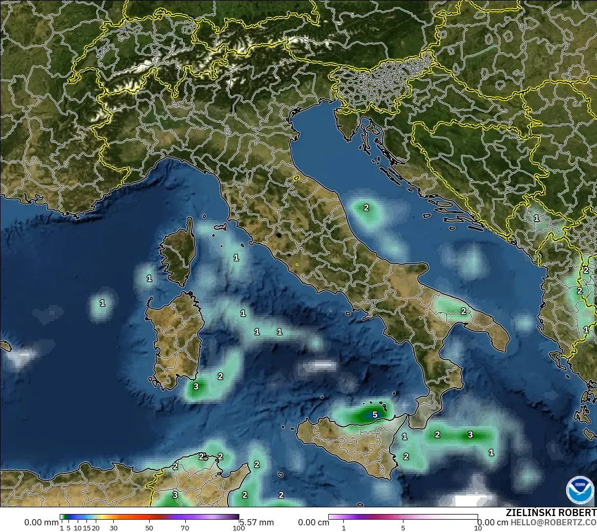 GFS modelo - Itália, Precipitação, nuvens e pressão