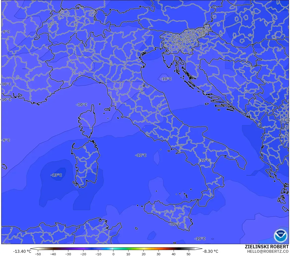 GFS modelo - Itália, Temperatura a 500 hPa