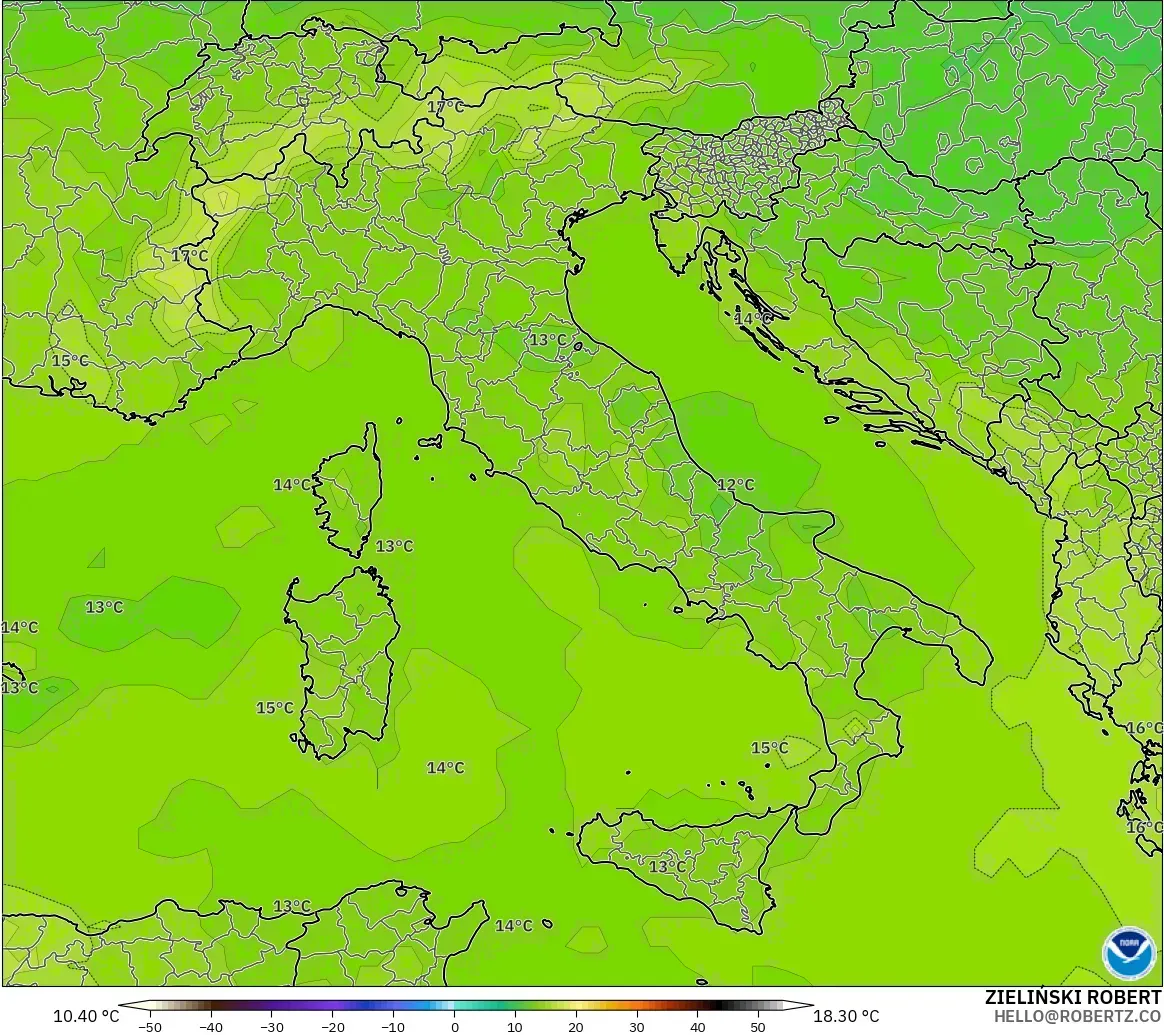 GFS modelo - Itália, Temperatura a 850 hPa