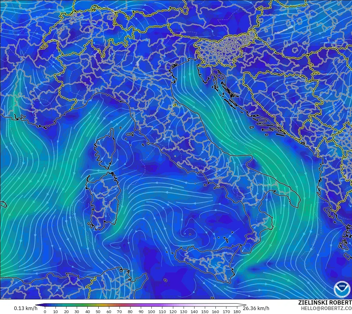 GFS modelo - Itália, Vento a 10 m