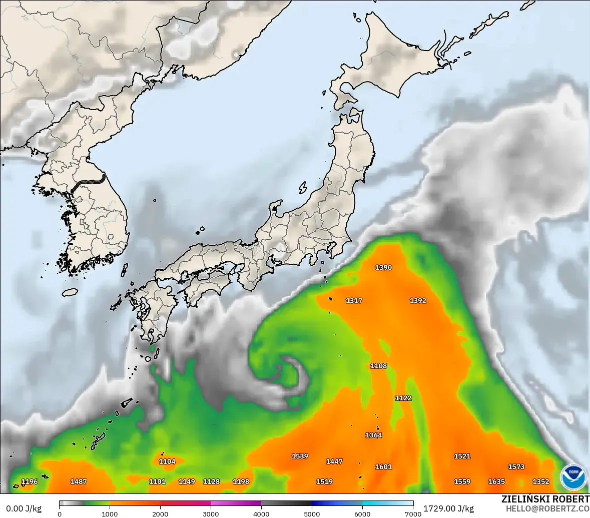 GFS modelo - Japão, CAPE