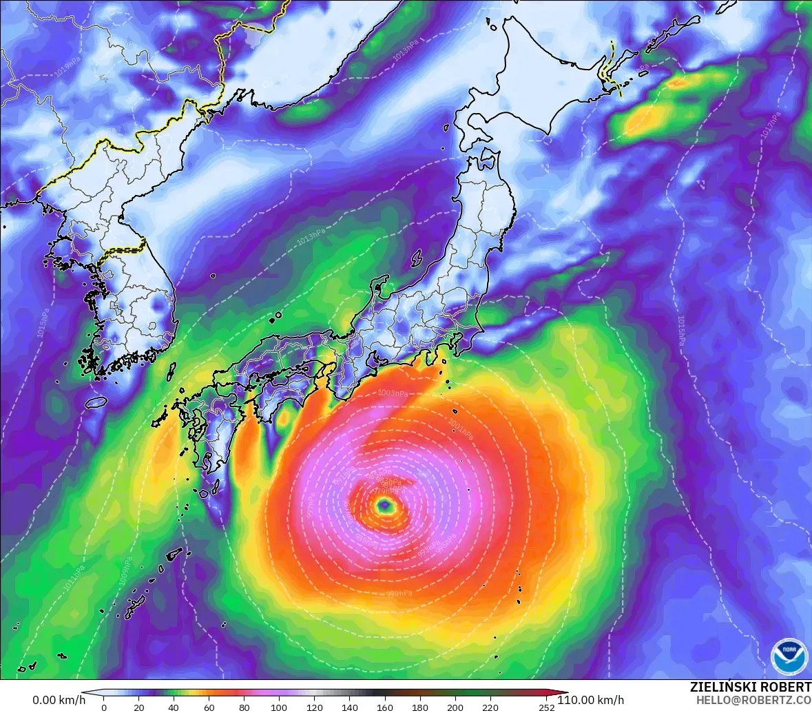 GFS modelo - Japão, Rajadas de Vento Máximas