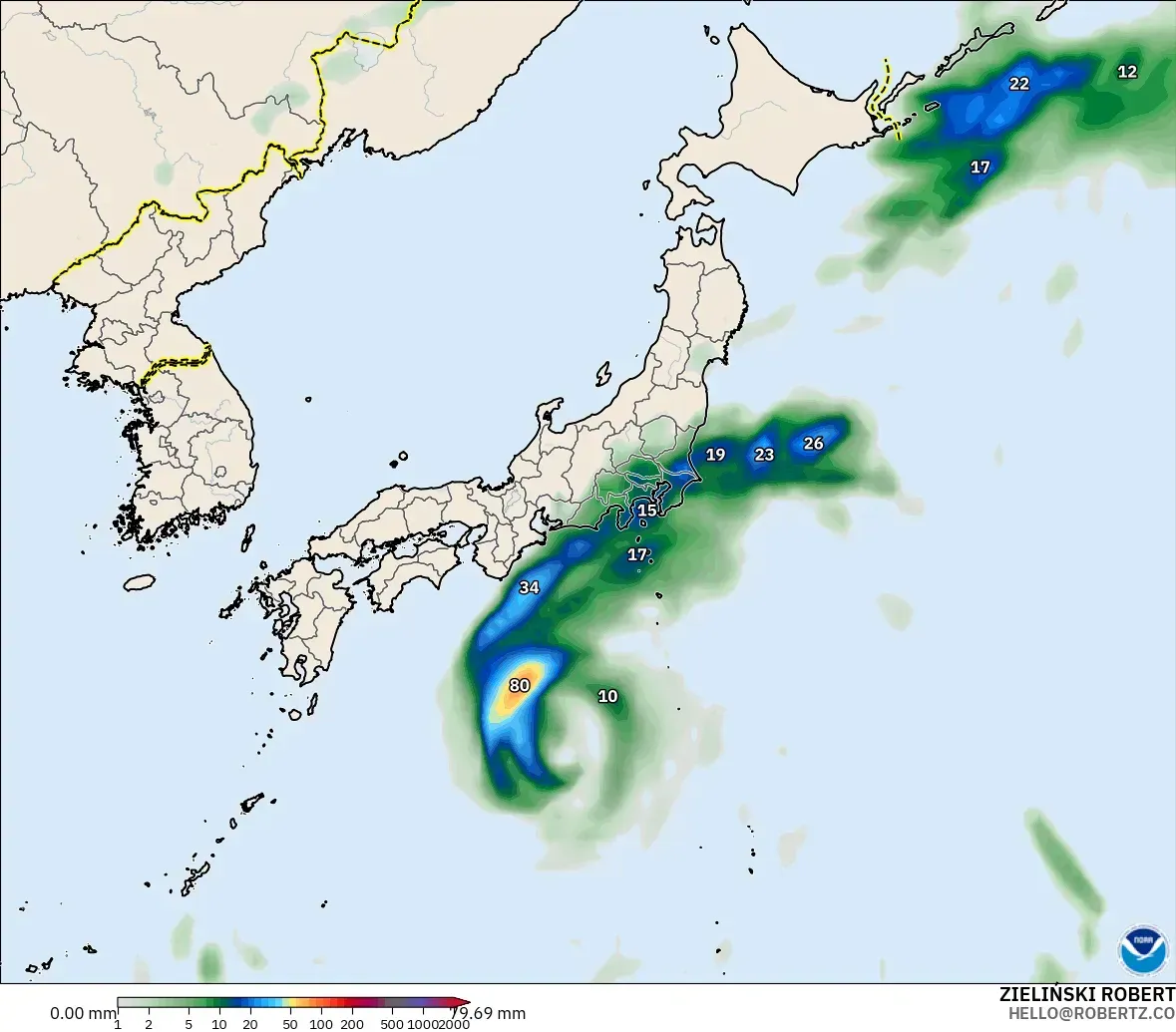 GFS modelo - Japão, Acúmulo de precipitação