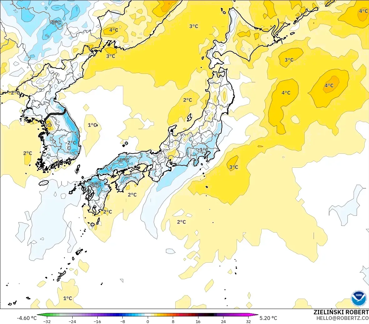 GFS modelo - Japão, Anomalia de temperatura a 2 m