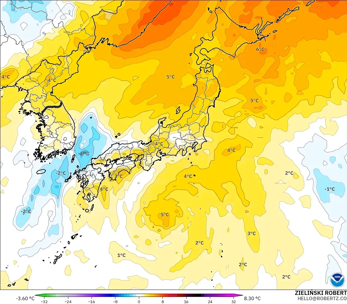 GFS modelo - Japão, Anomalia de temperatura a 850 hPa