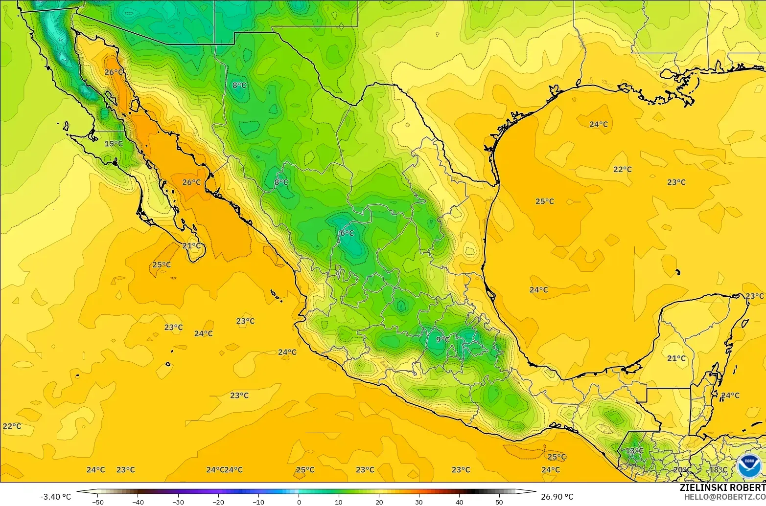 GFS modelo - México, Ponto de orvalho a 2 m
