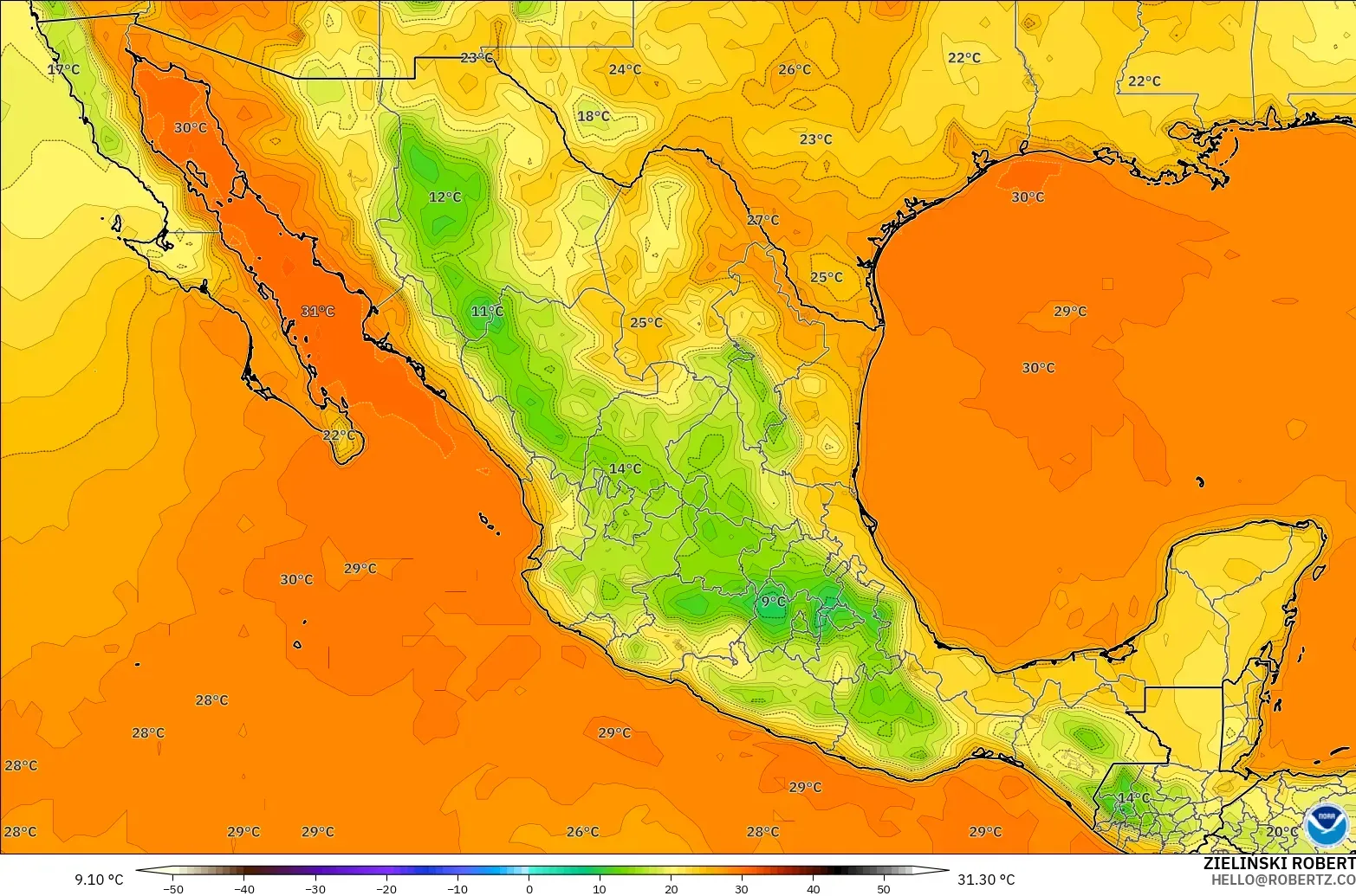 GFS modelo - México, Temperatura a 2 m