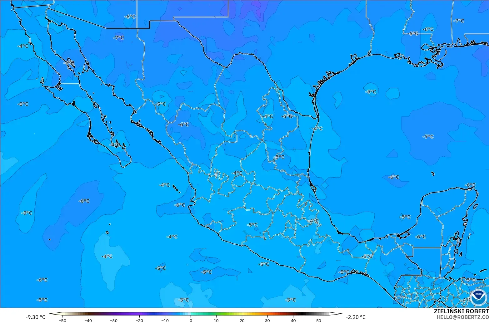 GFS modelo - México, Temperatura a 500 hPa