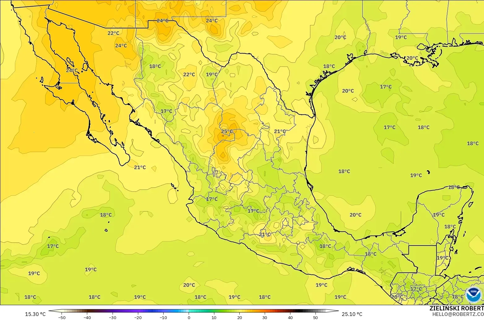 GFS modelo - México, Temperatura a 850 hPa