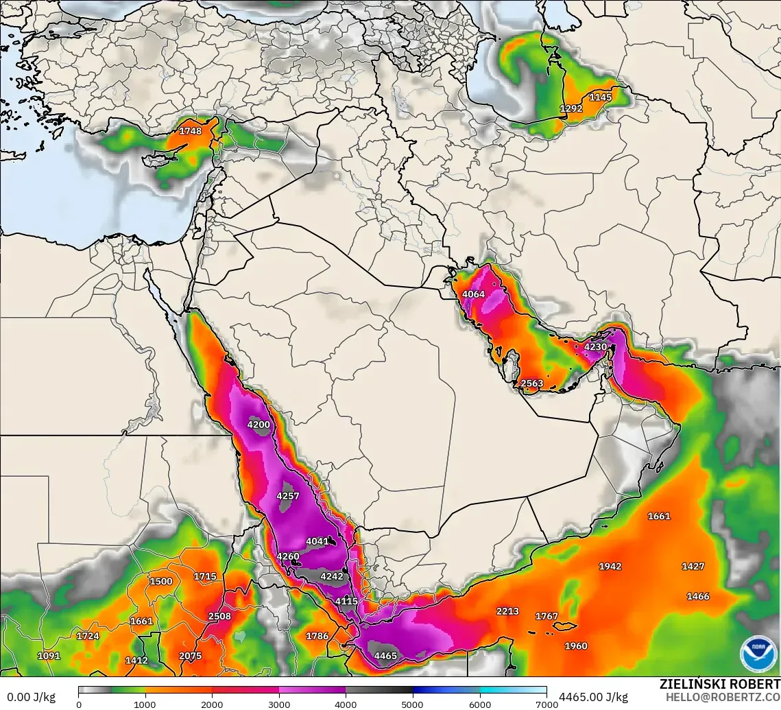 GFS modelo - Oriente Médio, CAPE