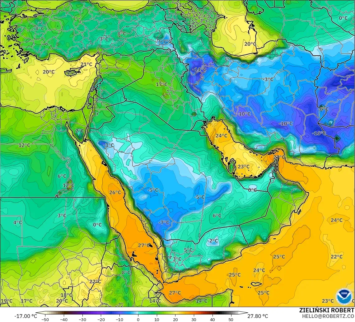 GFS modelo - Oriente Médio, Ponto de orvalho a 2 m