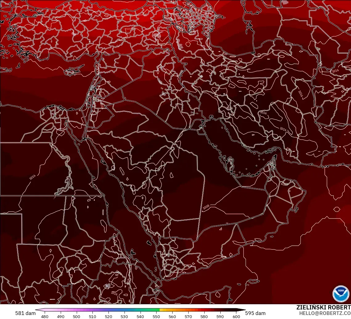 GFS modelo - Oriente Médio, Altura geopotencial a 500 hPa