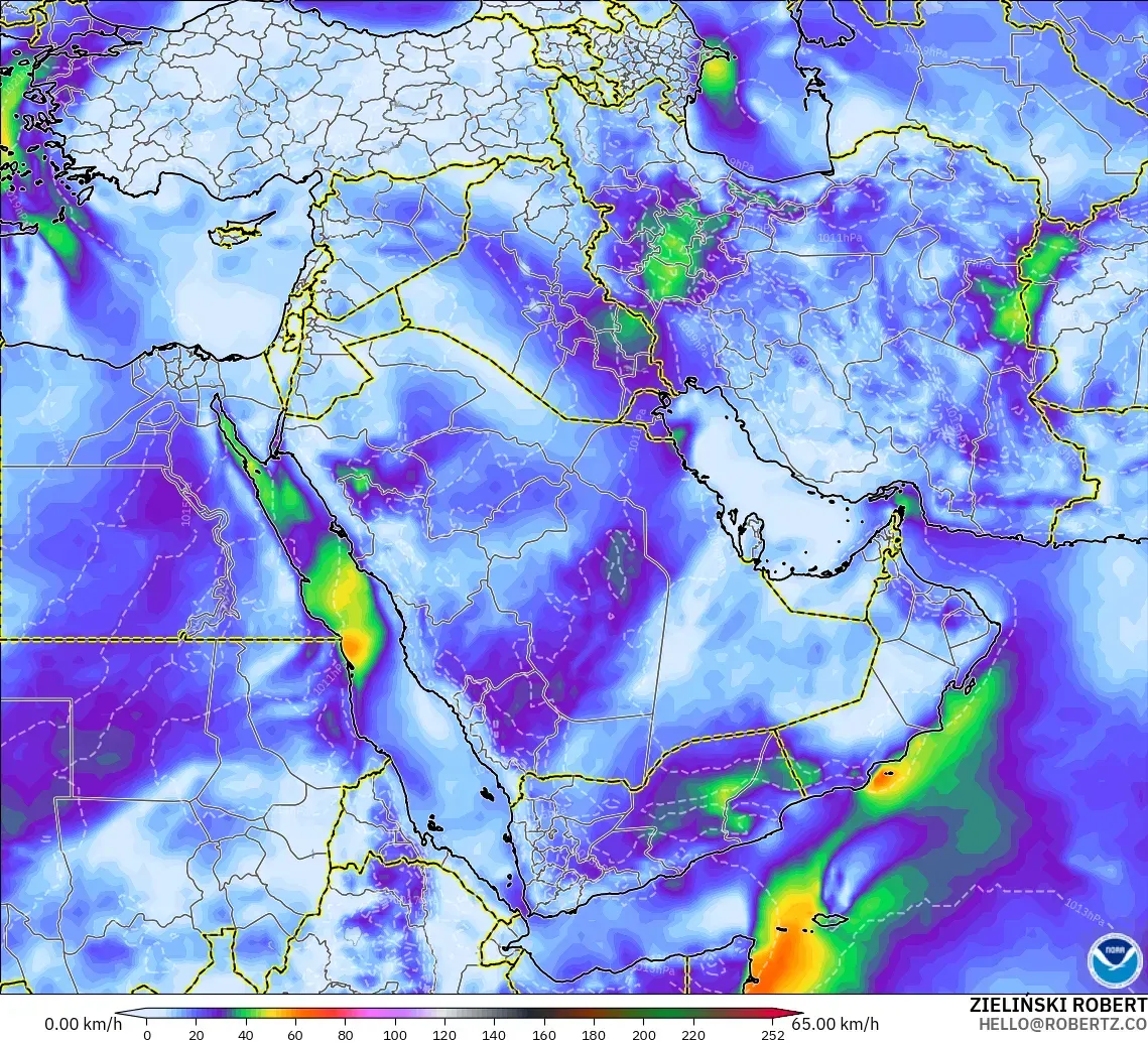 GFS modelo - Oriente Médio, Rajadas de Vento Máximas