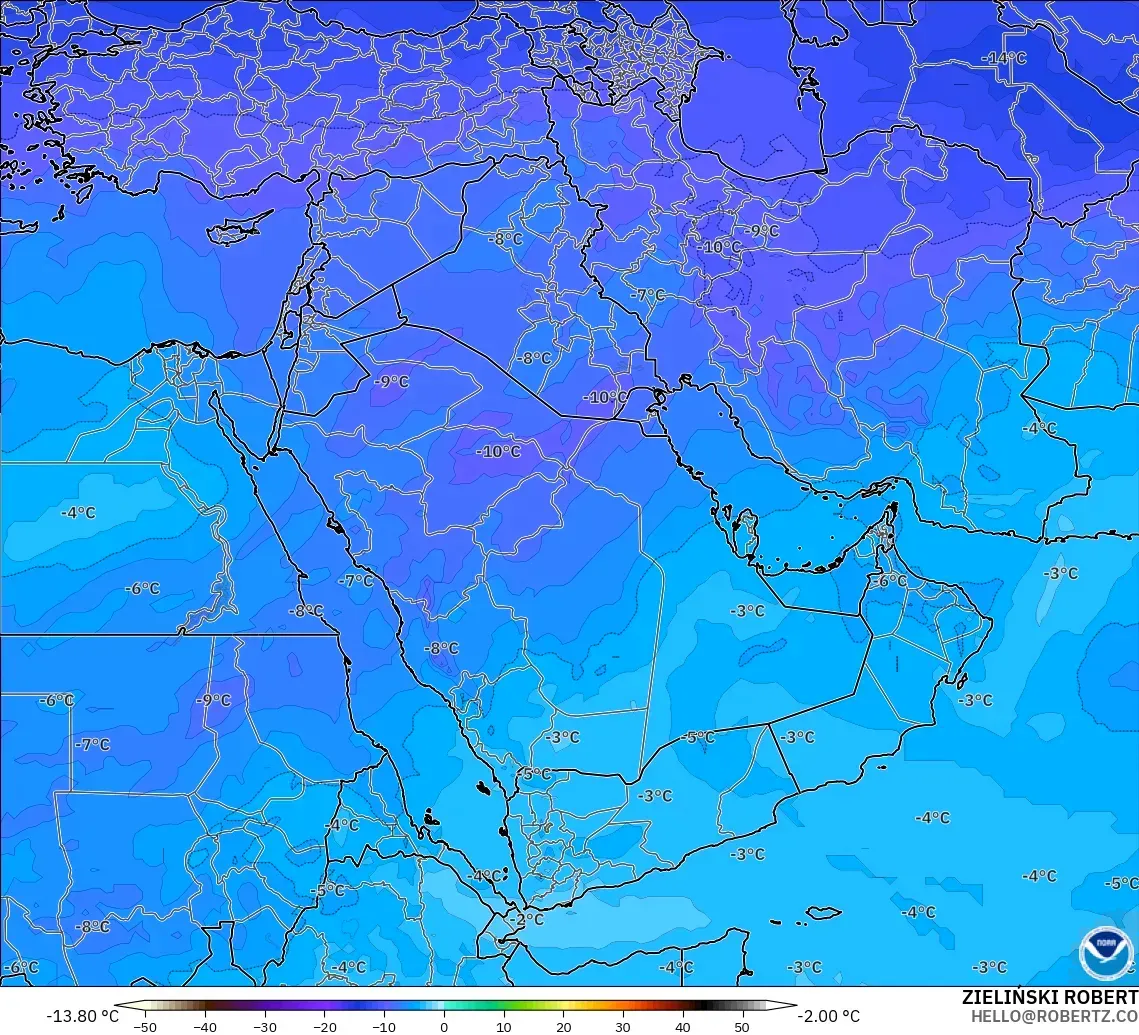 GFS modelo - Oriente Médio, Temperatura a 500 hPa