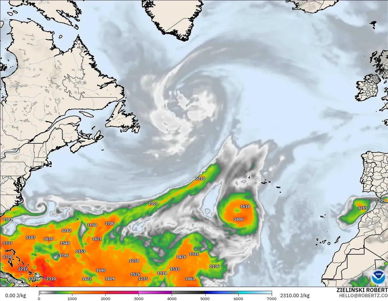 GFS modelo - Atlântico Norte, CAPE