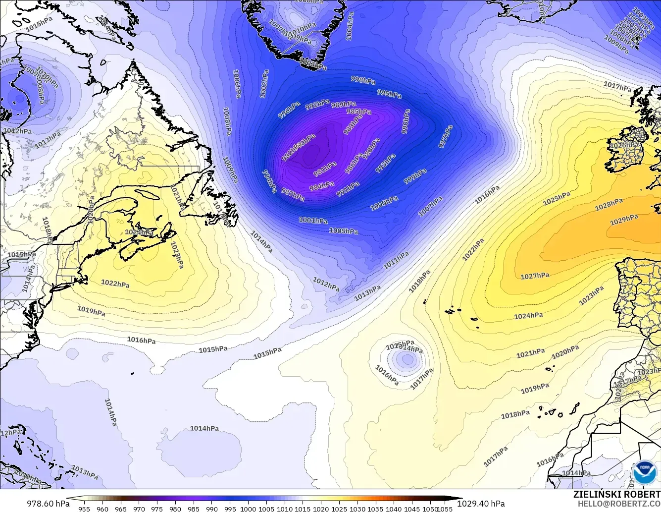 GFS modelo - Atlântico Norte, Pressão