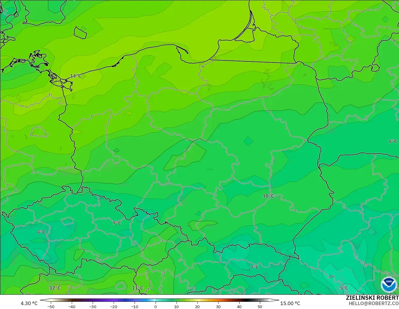 GFS modelo - Polônia, Ponto de orvalho a 2 m