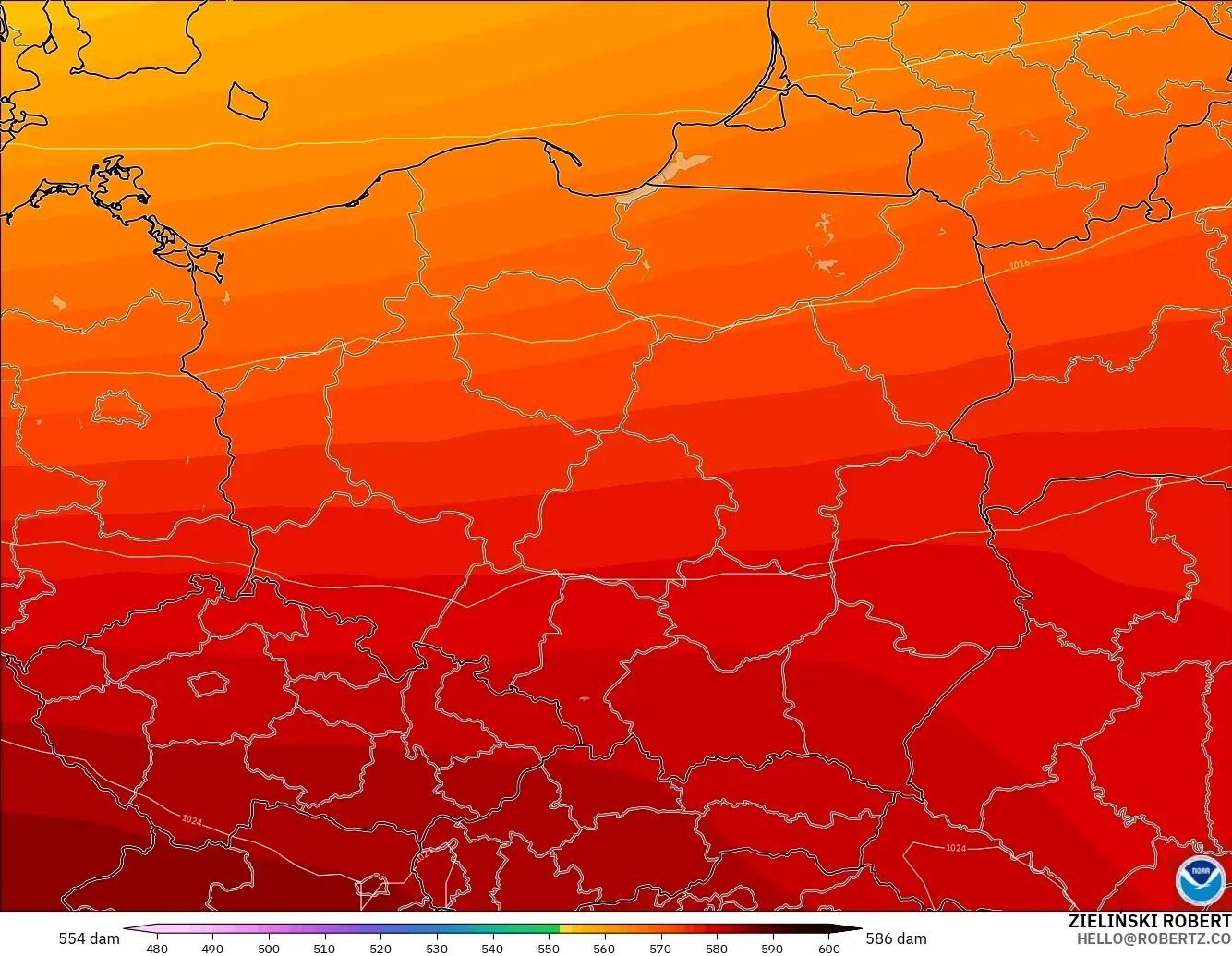 GFS modelo - Polônia, Altura geopotencial a 500 hPa