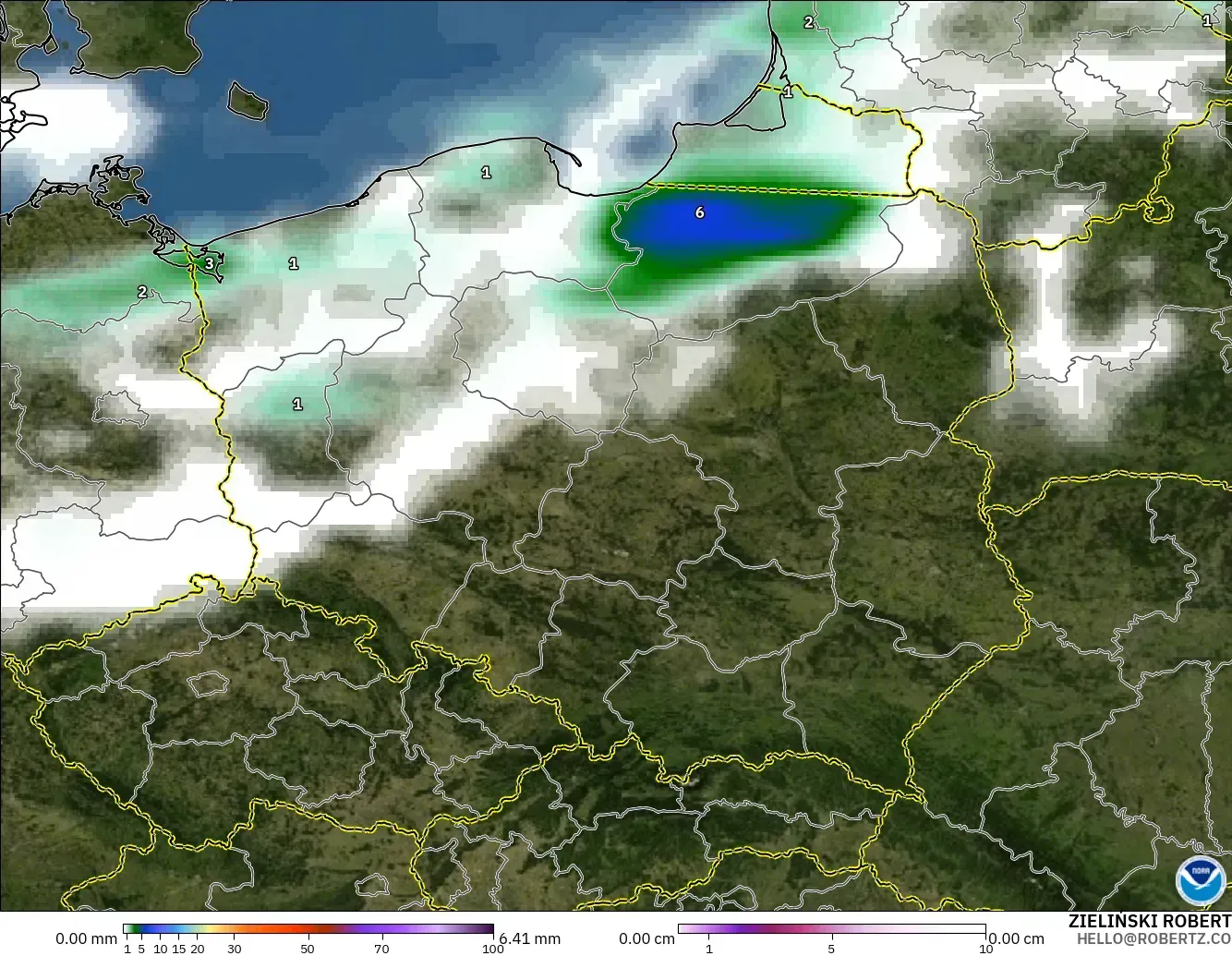 GFS modelo - Polônia, Precipitação, nuvens e pressão