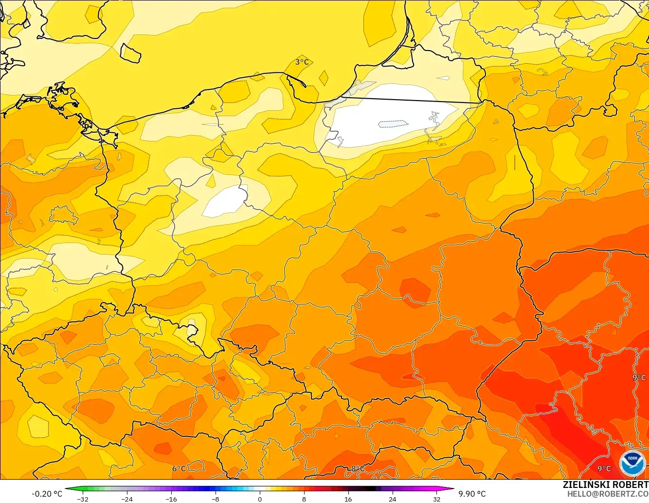 GFS modelo - Polônia, Anomalia de temperatura a 2 m