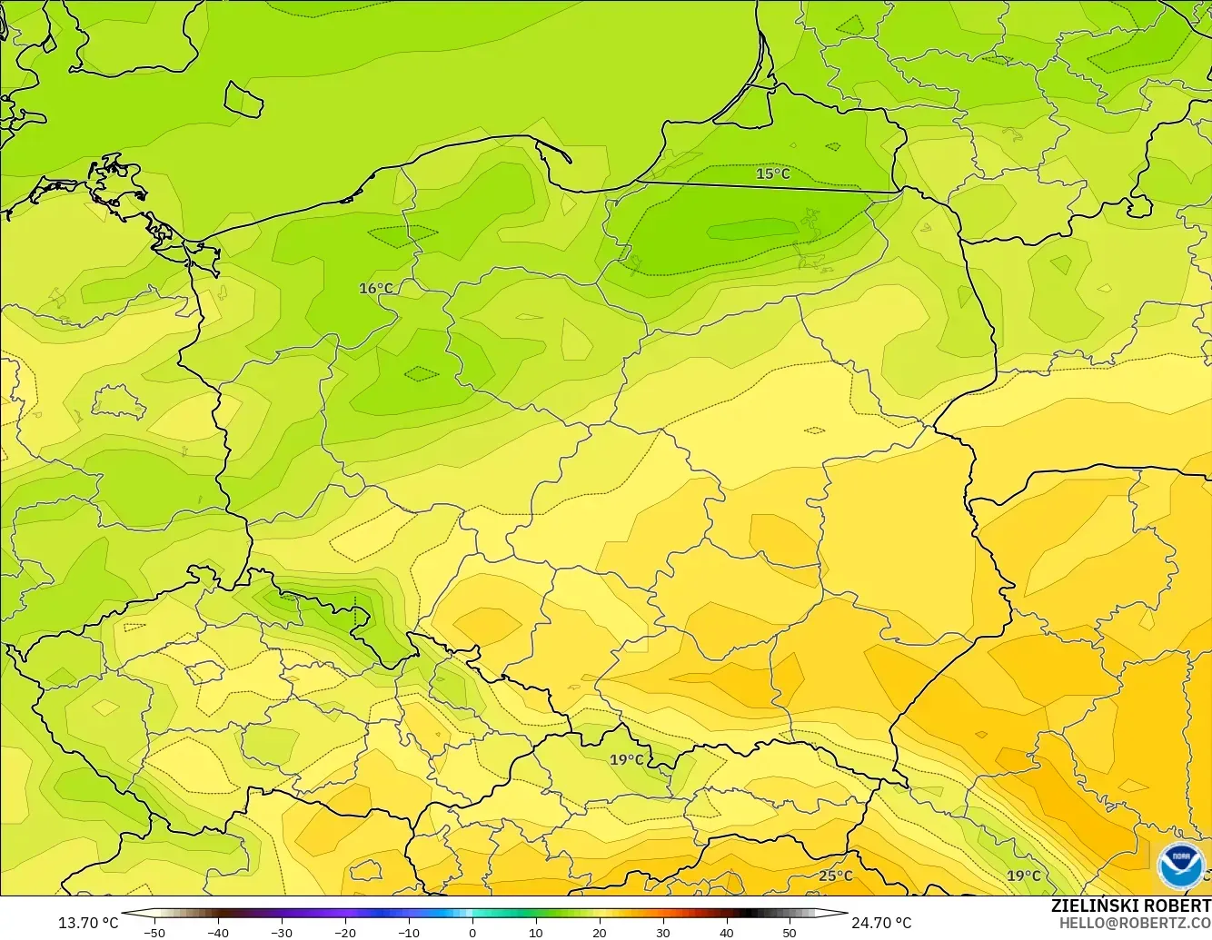 GFS modelo - Polônia, Temperatura a 2 m