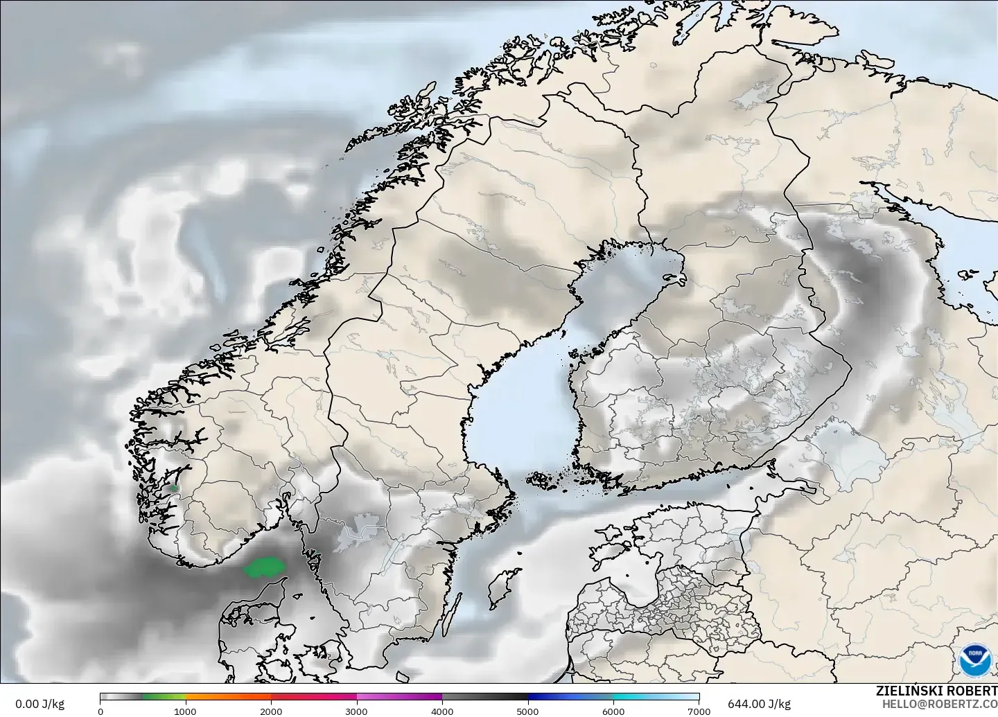 GFS modelo - Escandinávia, CAPE