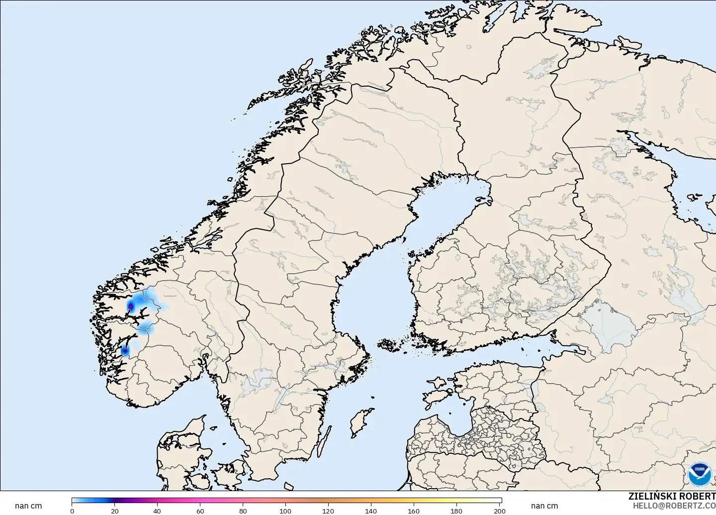 GFS modelo - Escandinávia, Profundidade da neve