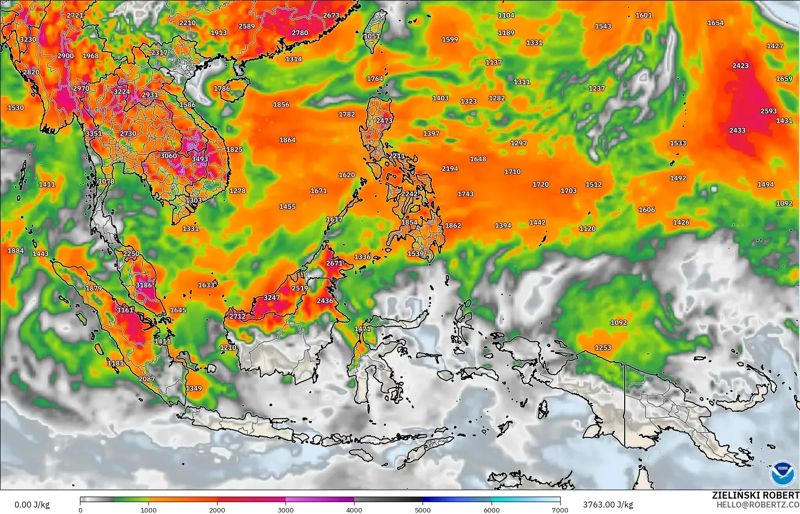 GFS modelo - Sudeste Asiático, CAPE