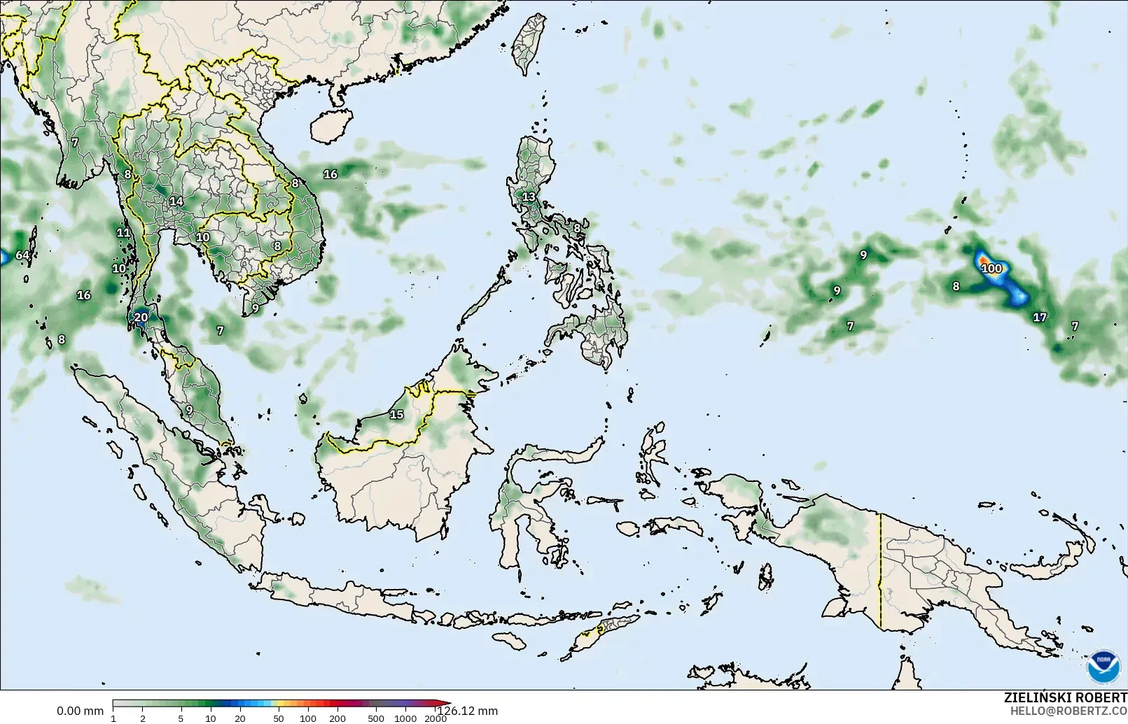 GFS modelo - Sudeste Asiático, Acúmulo de precipitação