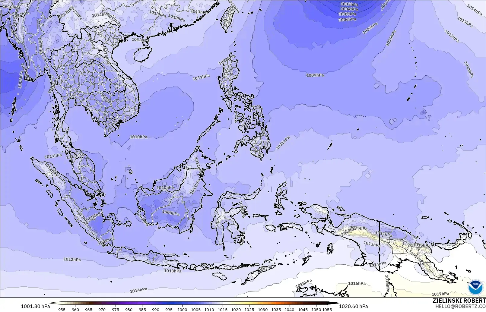 GFS modelo - Sudeste Asiático, Pressão