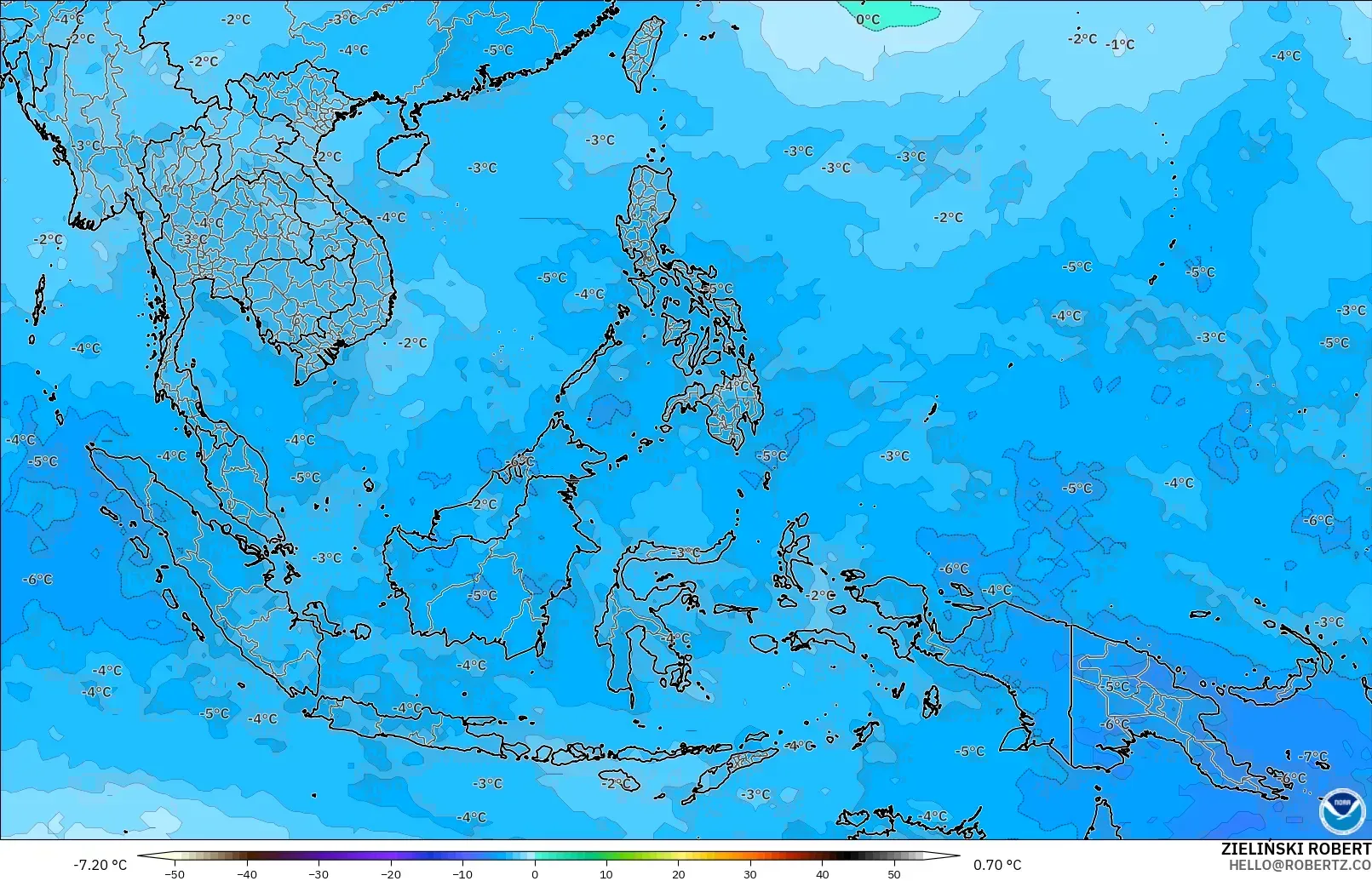 GFS modelo - Sudeste Asiático, Temperatura a 500 hPa