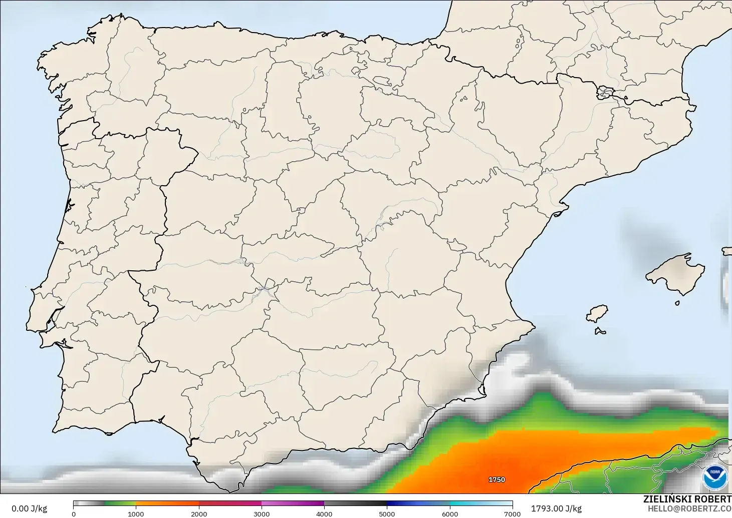 GFS modelo - Espanha, CAPE