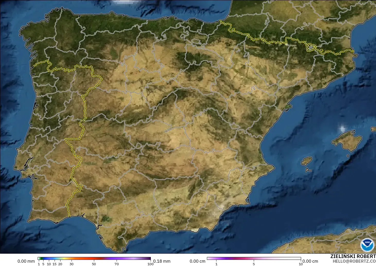 GFS modelo - Espanha, Precipitação, nuvens e pressão