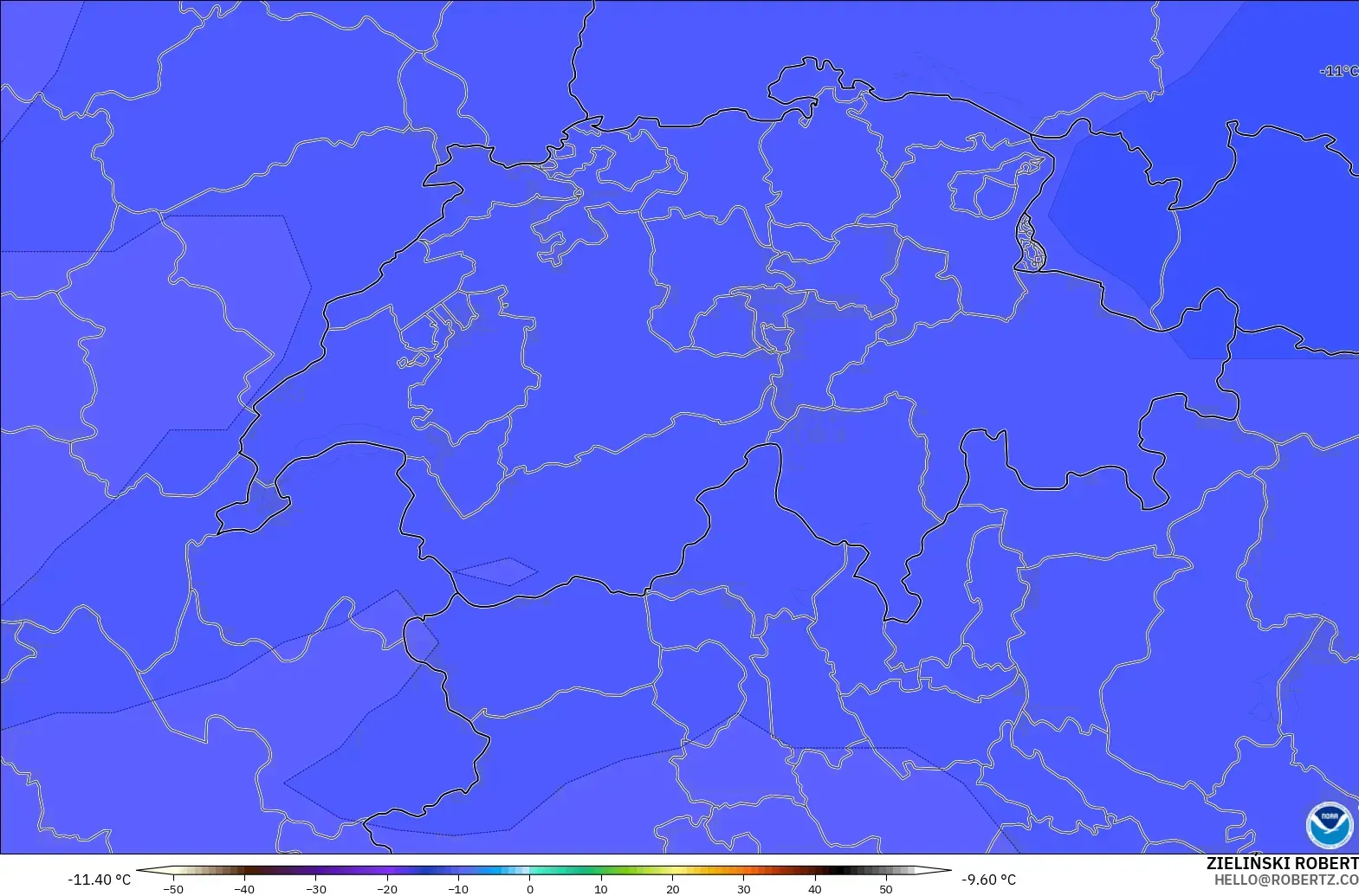 GFS modelo - Suíça, Temperatura a 500 hPa