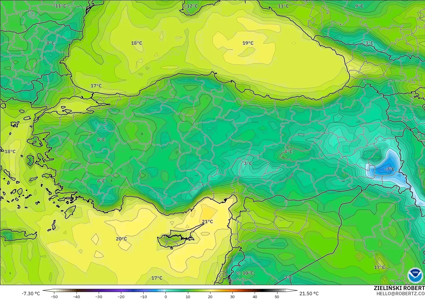 GFS modelo - Turquia, Ponto de orvalho a 2 m