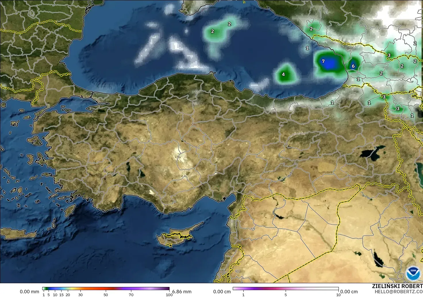 GFS modelo - Turquia, Precipitação, nuvens e pressão