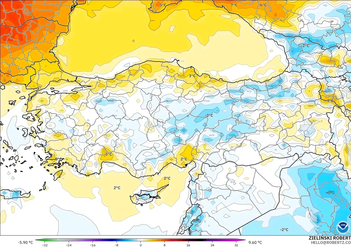 GFS modelo - Turquia, Anomalia de temperatura a 2 m
