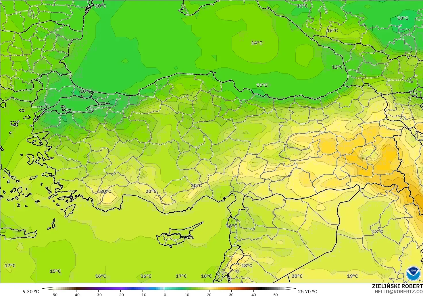 GFS modelo - Turquia, Temperatura a 850 hPa