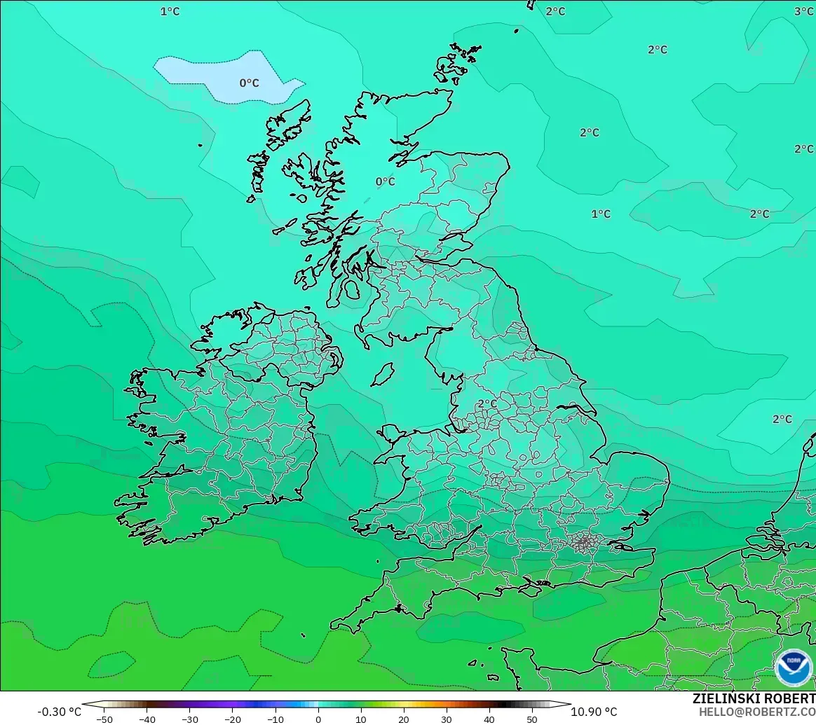 GFS modelo - Reino Unido, Temperatura a 850 hPa