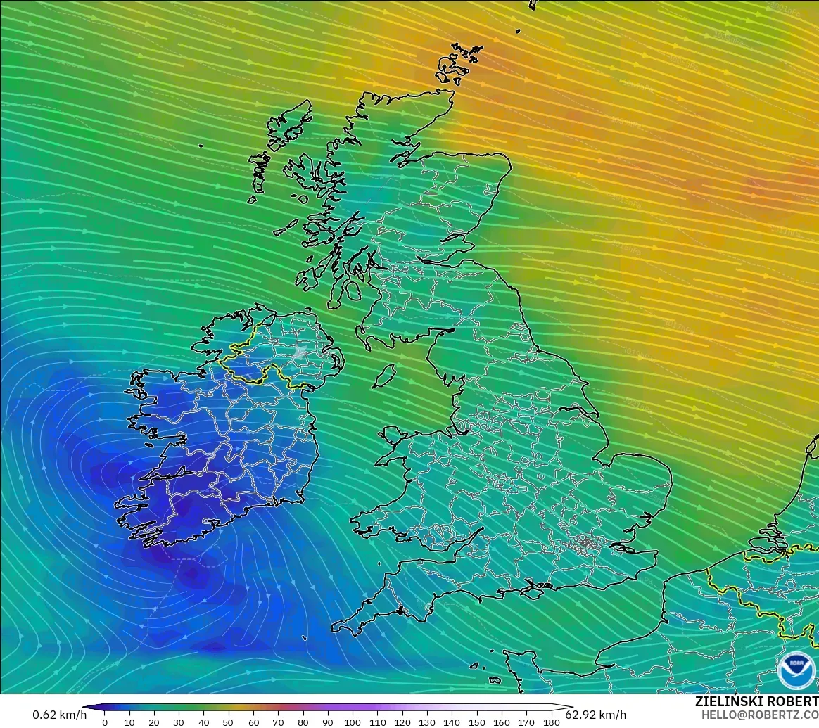 GFS modelo - Reino Unido, Vento a 10 m
