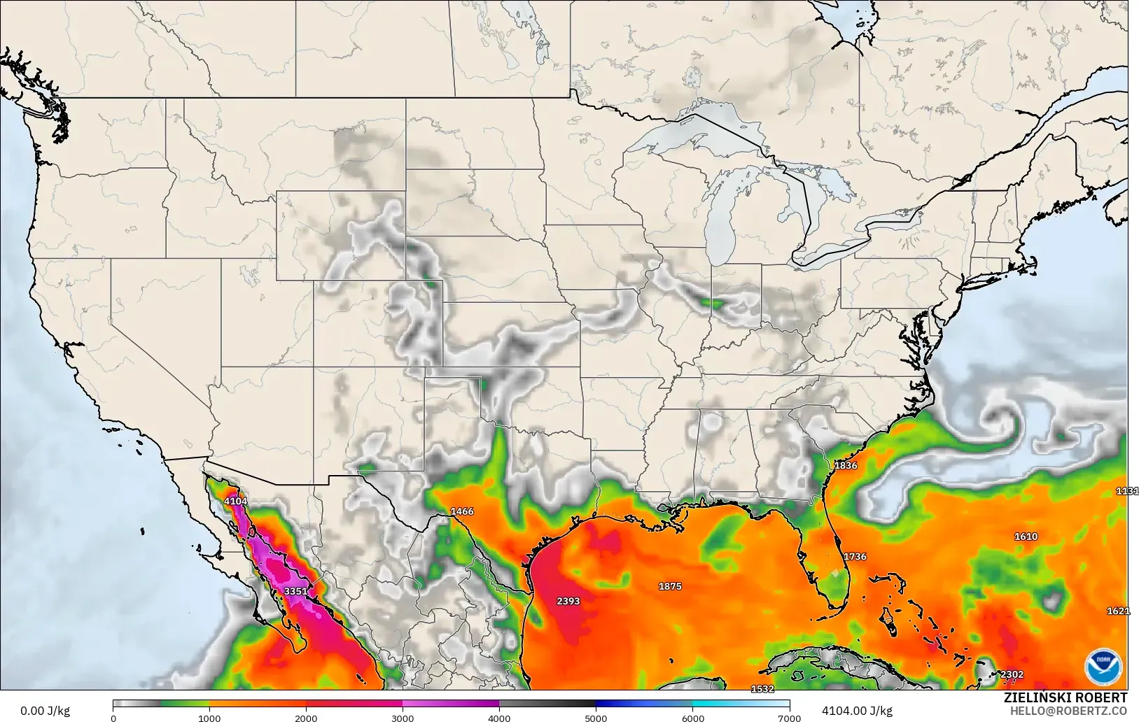 GFS modelo - Estados Unidos, CAPE