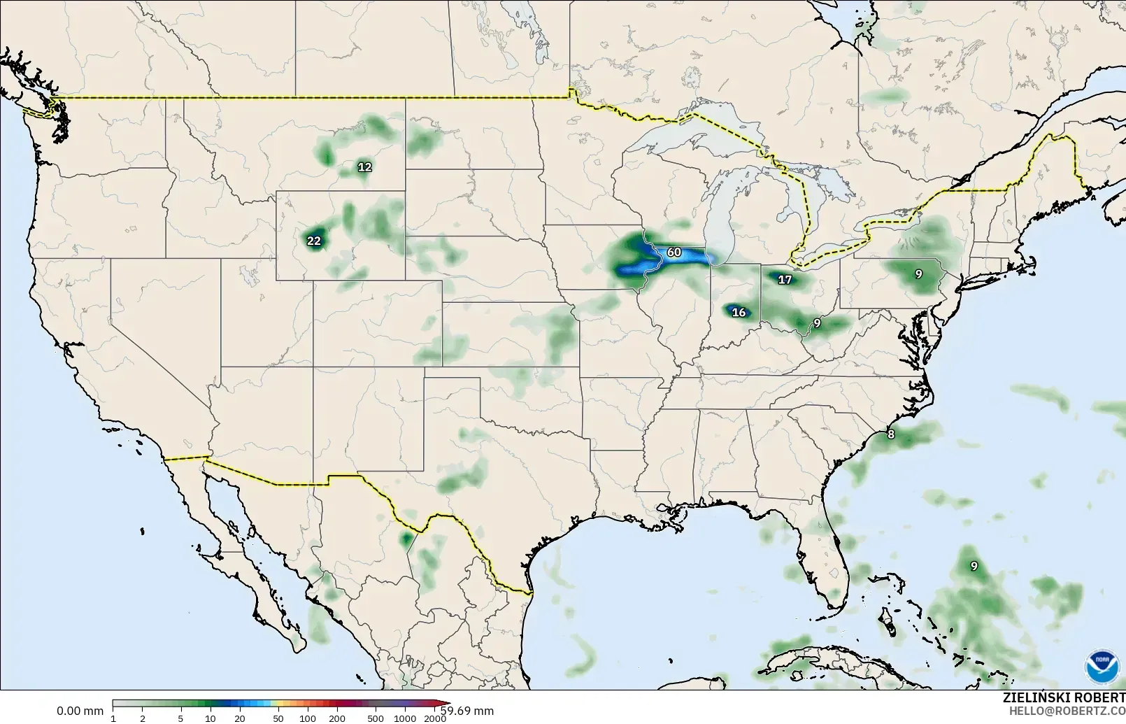 GFS modelo - Estados Unidos, Acúmulo de precipitação