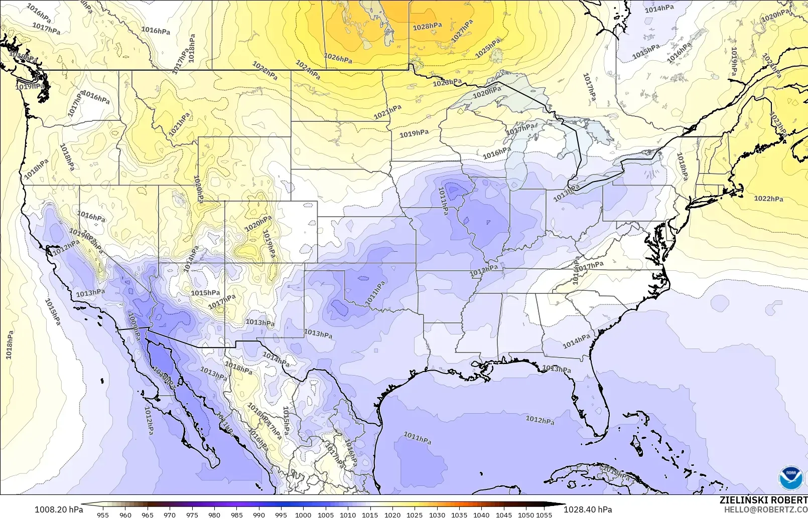 GFS modelo - Estados Unidos, Pressão