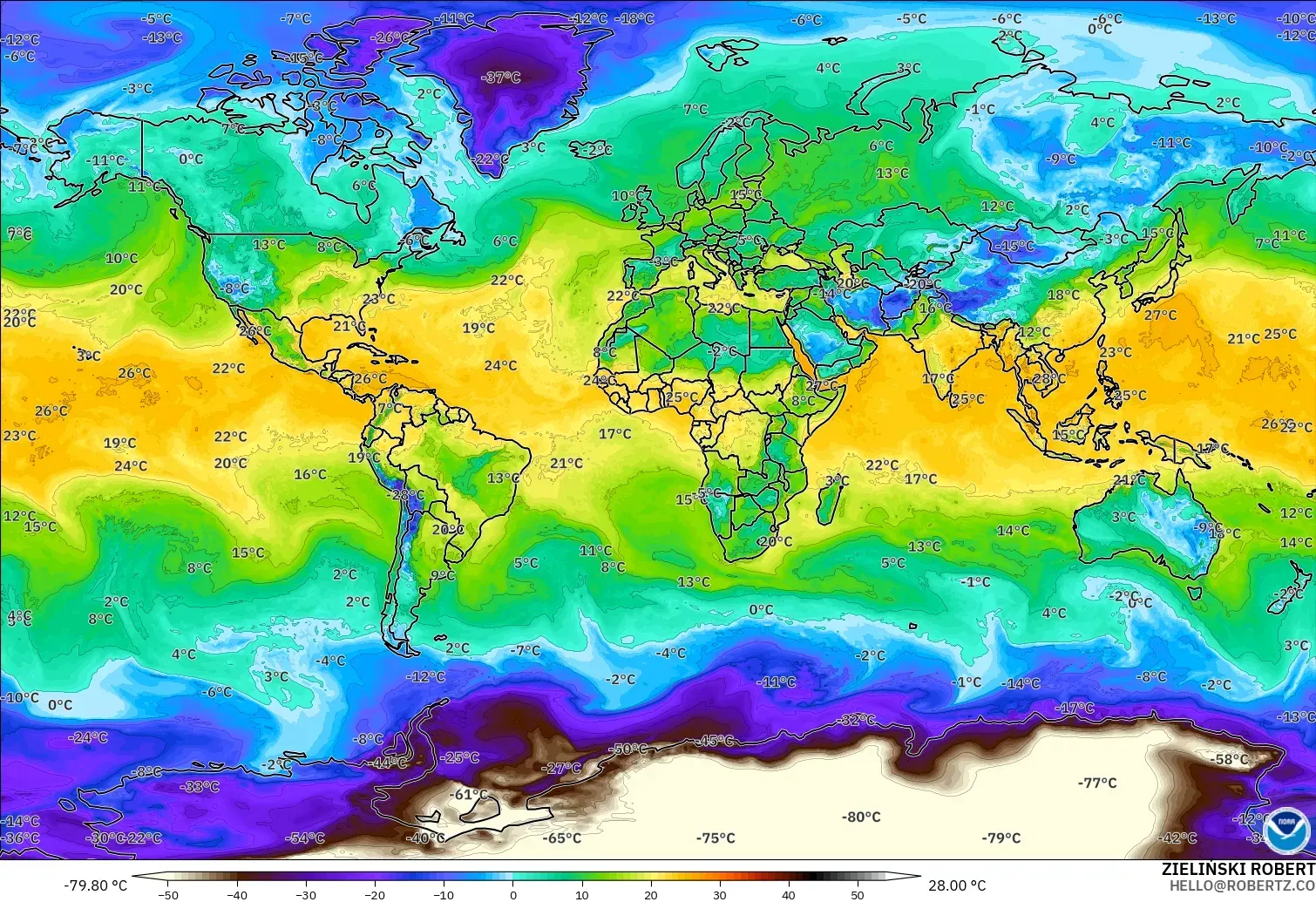 GFS modelo - Mundo, Ponto de orvalho a 2 m