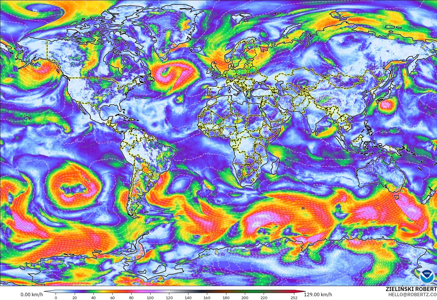 GFS modelo - Mundo, Rajadas de vento