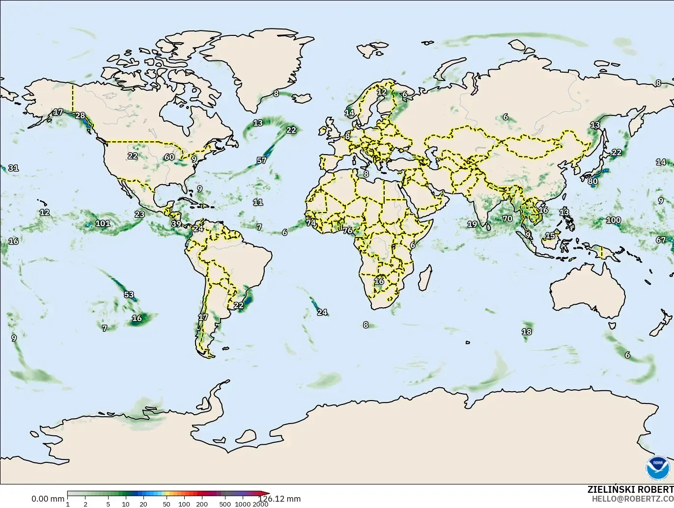 GFS modelo - Mundo, Acúmulo de precipitação