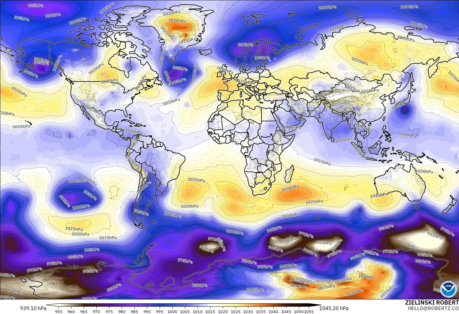GFS modelo - Mundo, Pressão