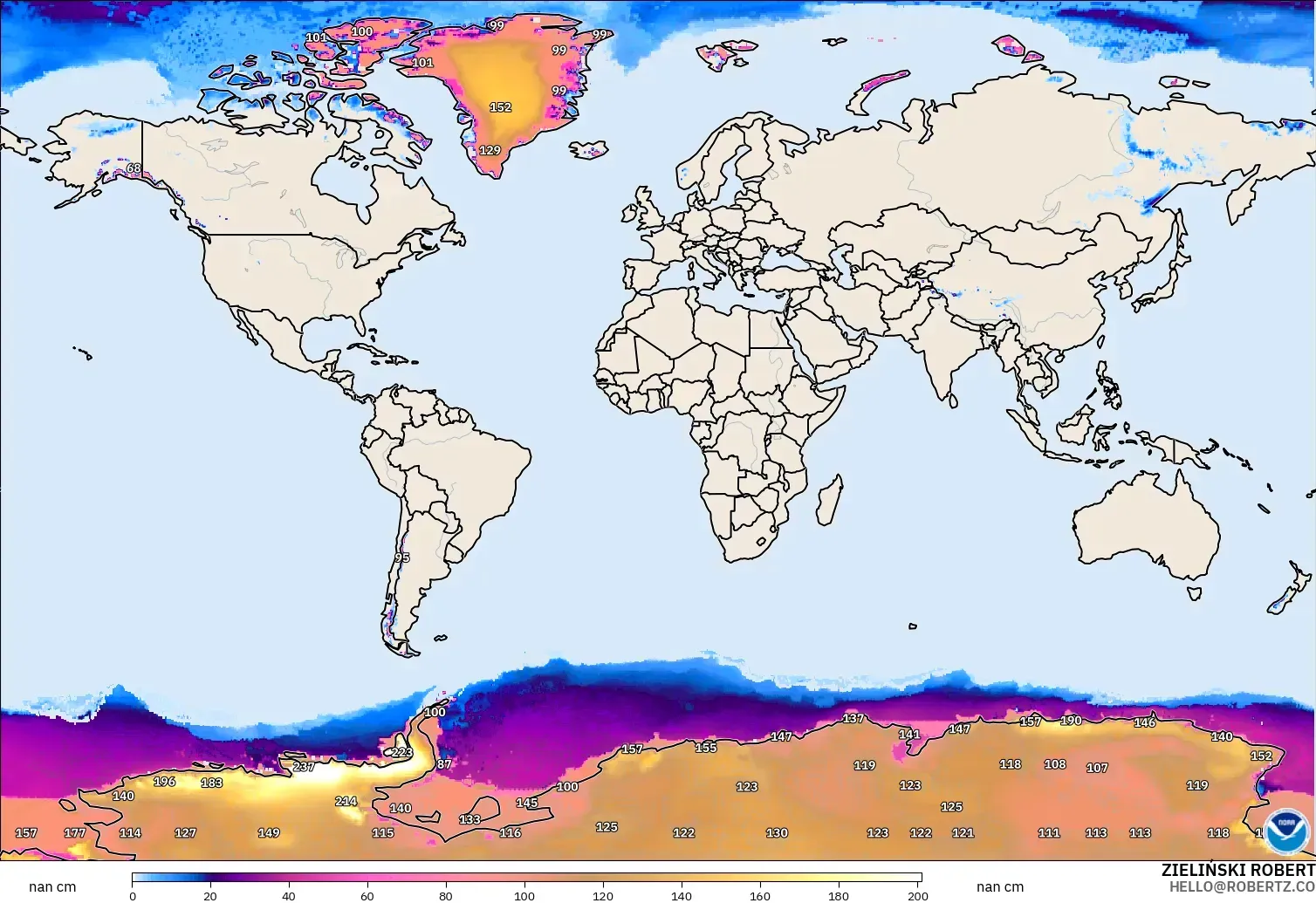GFS modelo - Mundo, Profundidade da neve